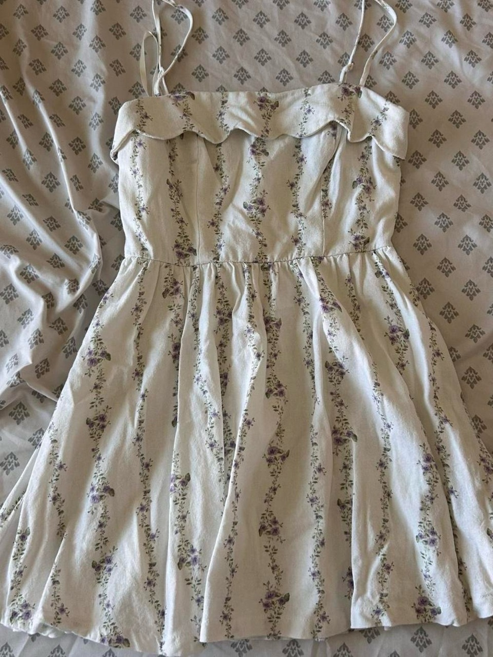 Trixxi Cream Mini Dress with Purple Floral Print